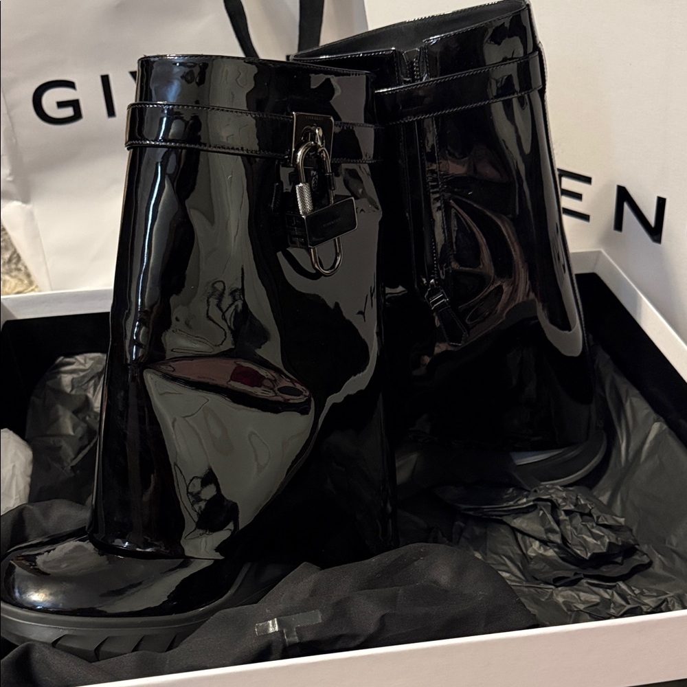 Givenchy Black Patent Leather Ankle Boots